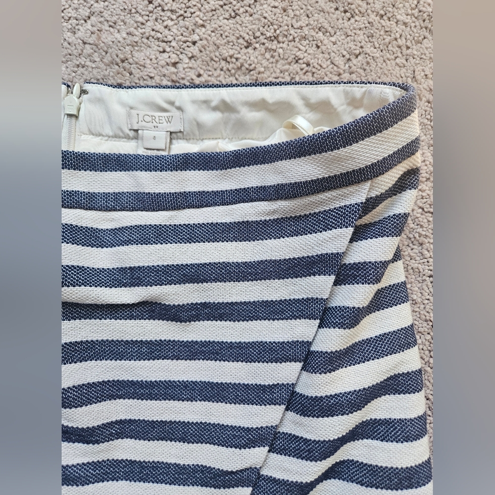J. Crew Faux Wrap Mini Skirt Womens Size 4 Navy/White Striped Nautical Preppy